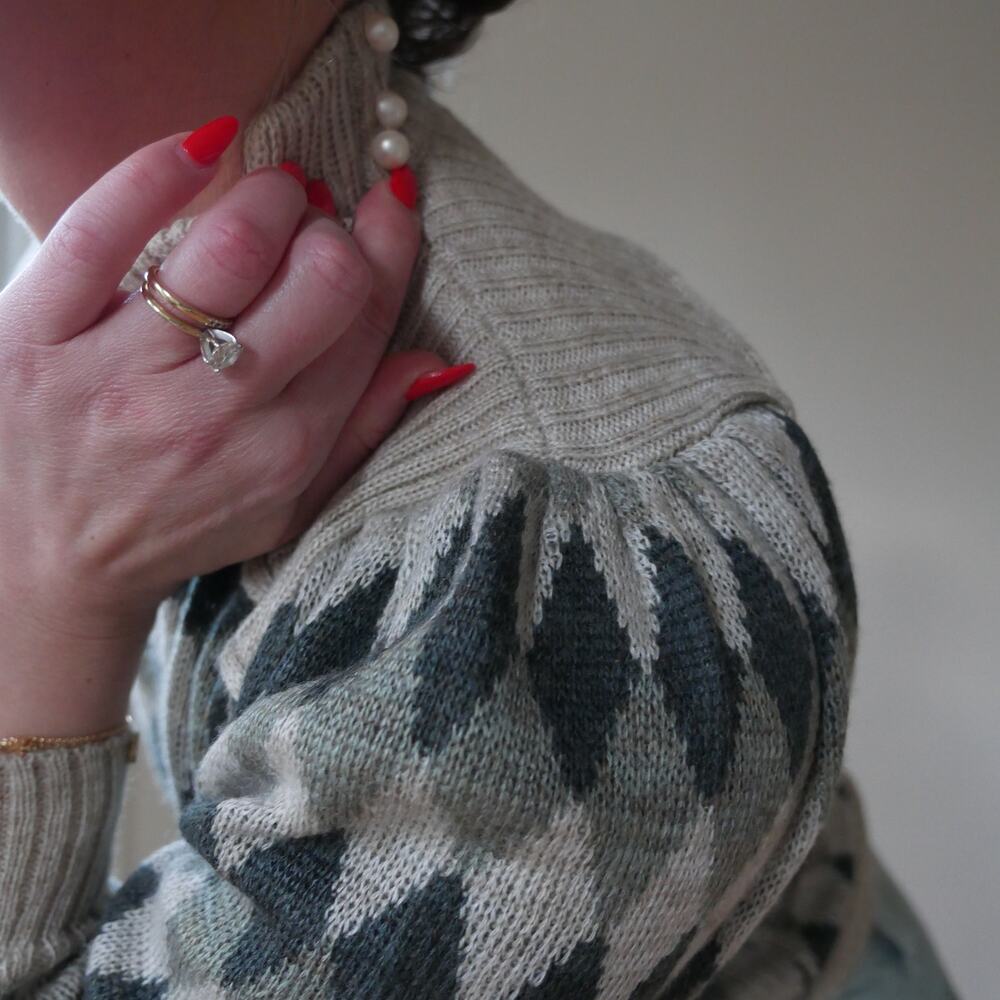 Vintage argyle knit sweater turtleneck puff sleeve womens Small - Picture 7 of 7